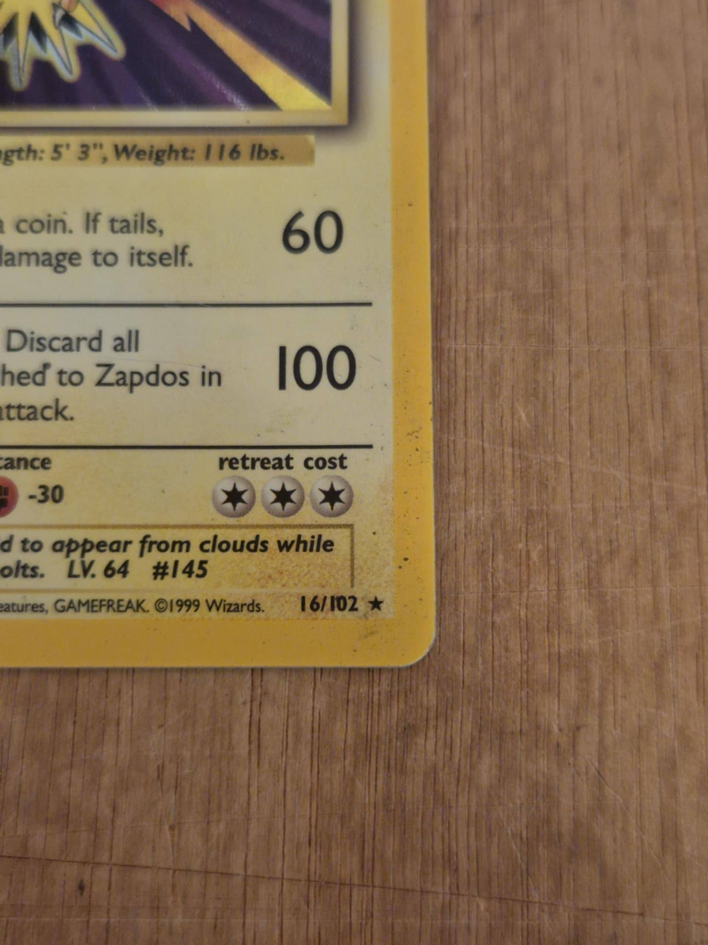 Zapdos Holo 16/102 Base Set Single Pokémon Card