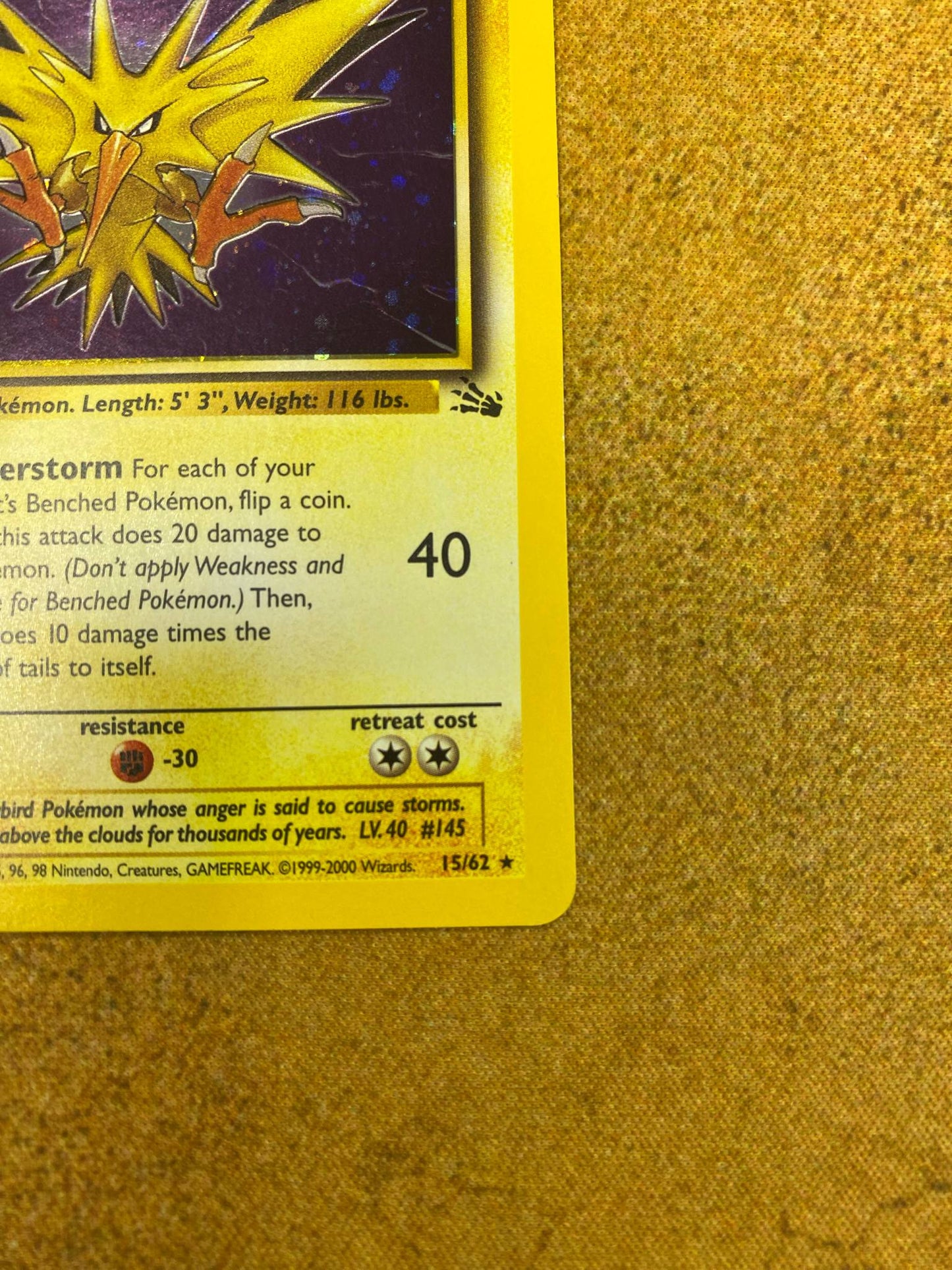 Zapdos Holo 15/62 Fossil Single Pokémon Card