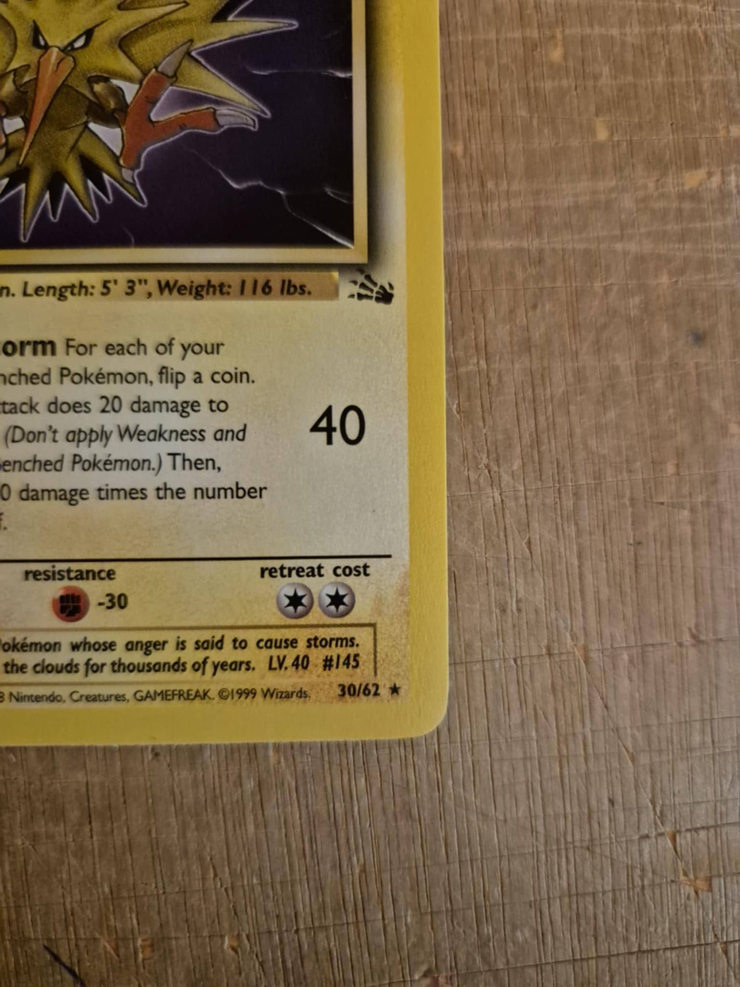 Zapdos 30/62 fossil Single Pokémon Card