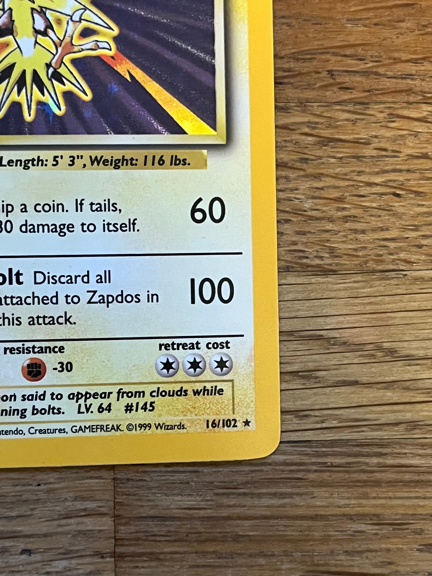 Zapdos Holo 16/102 Base Set NM Single Pokémon Card