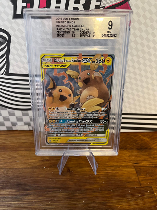 Raichu & Alolan Raichu GX 54/236 Sun & Moon Beckett 9 Graded Pokémon Card