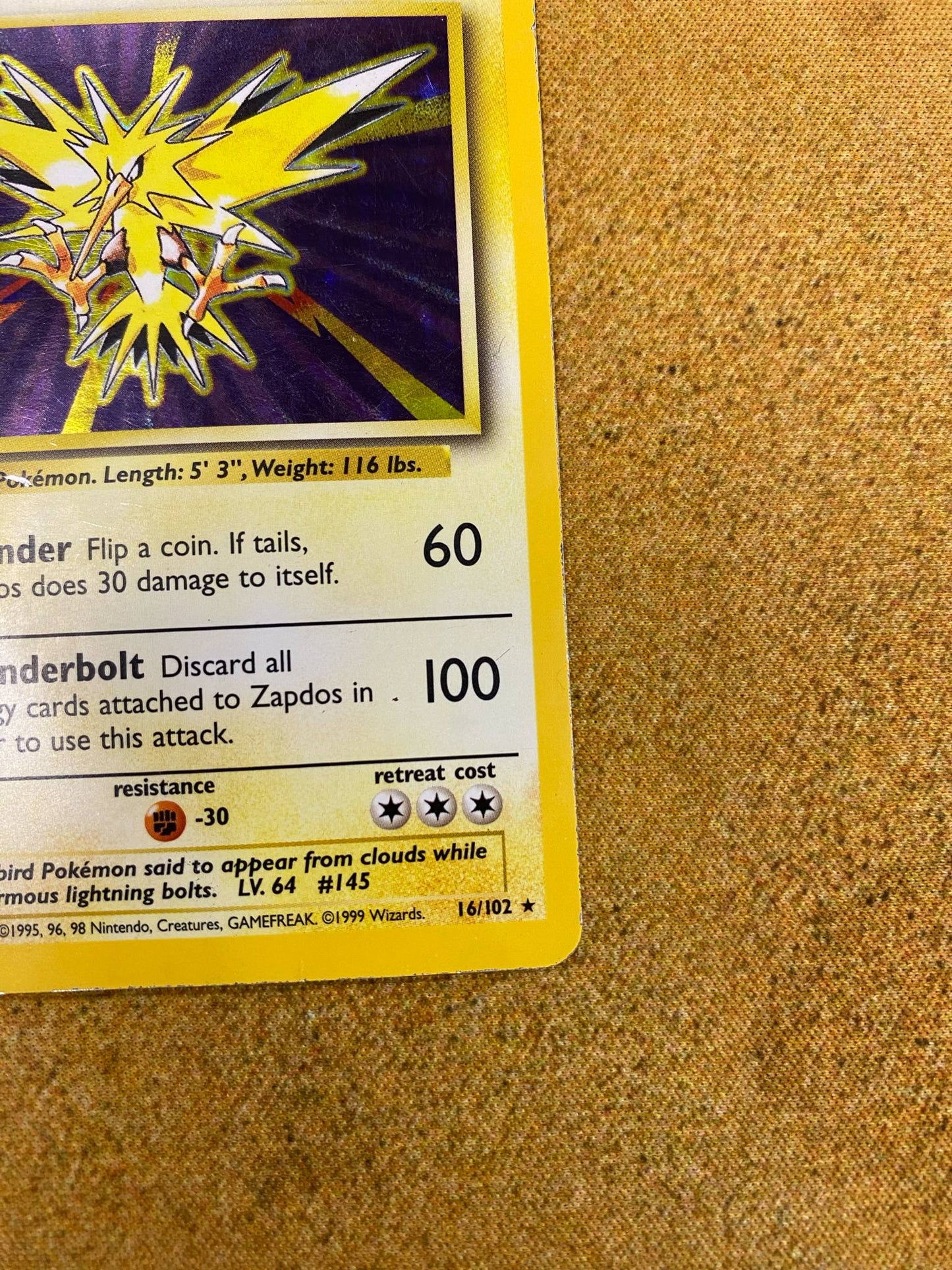 Zapdos Holo 16/102 Base Set Single Pokémon Card