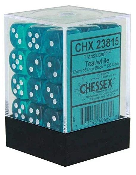 Chessex Dice: Translucent Teal/White - 12 X D6