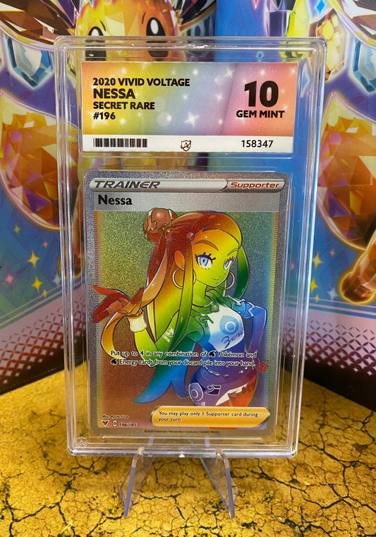 Nessa Secret Rare 196/185 Vivid Voltage ACE 10 Graded Pokémon Card