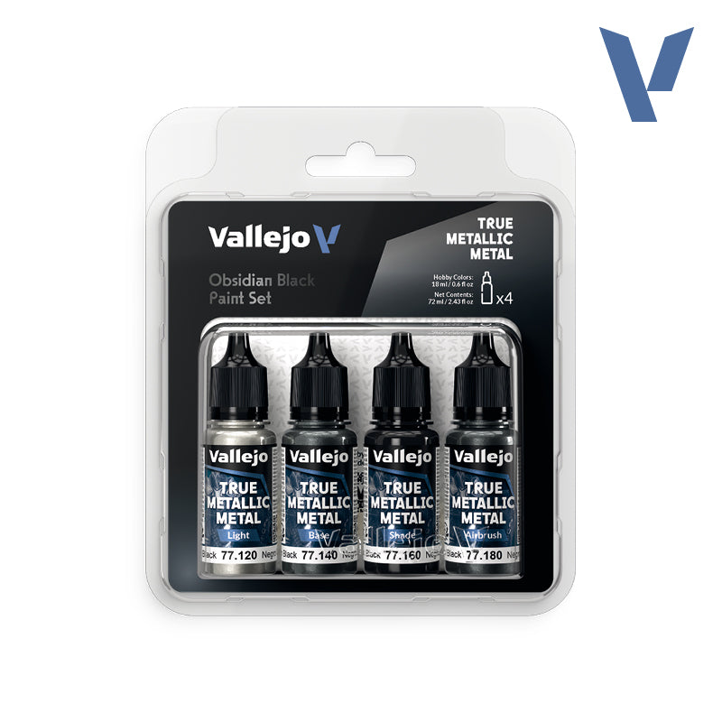 Vallejo True Metallic Metal - Obsidian Black Paint Set
