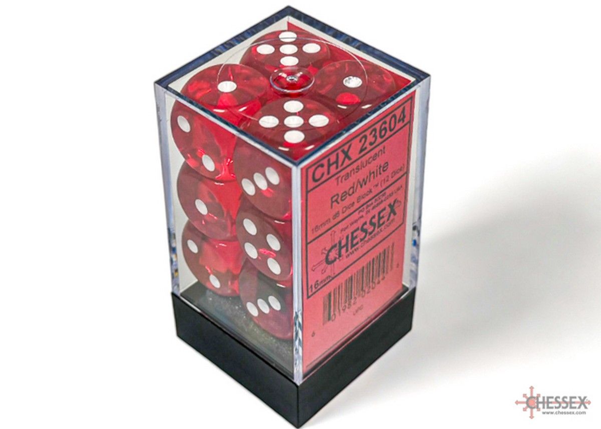 Chessex Dice: Translucent Red/White - 12 X D6