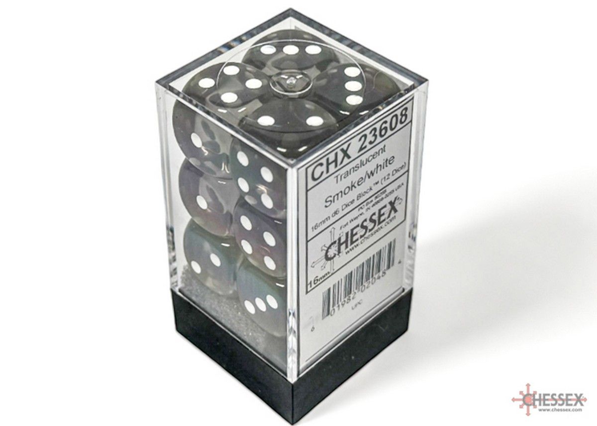 Chessex Dice: Translucent Smoke/White - 12 X D6