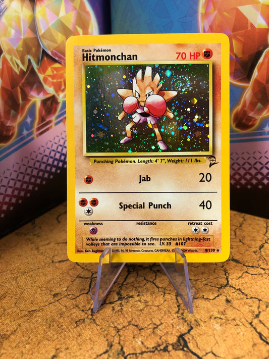 Hitmonchan Holo SWIRL 8/130 Base Set 2 Single Pokémon Card