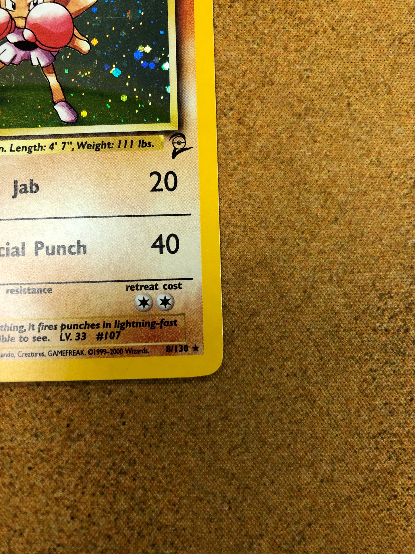 Hitmonchan Holo SWIRL 8/130 Base Set 2 Single Pokémon Card
