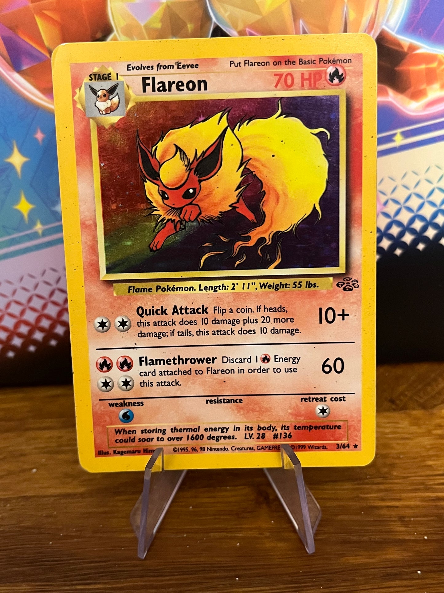 Flareon Holo 3/64 Jungle LP Single Pokémon Card