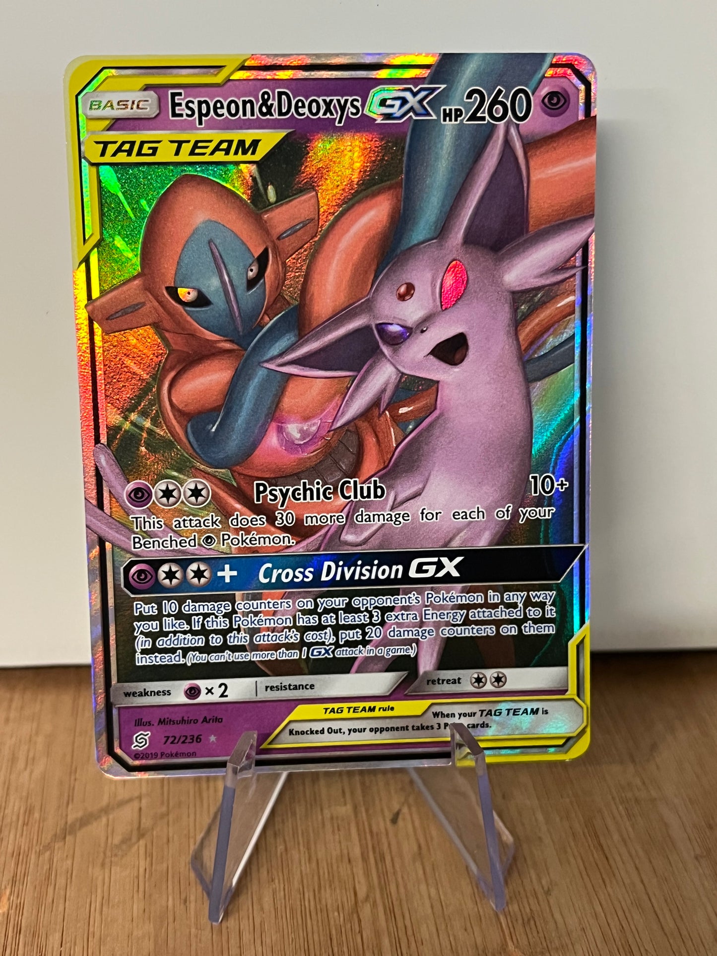Espeon & Deoxys GX Tag Team Holo Full Art 72/236 Unified Minds NM Single Pokémon Card