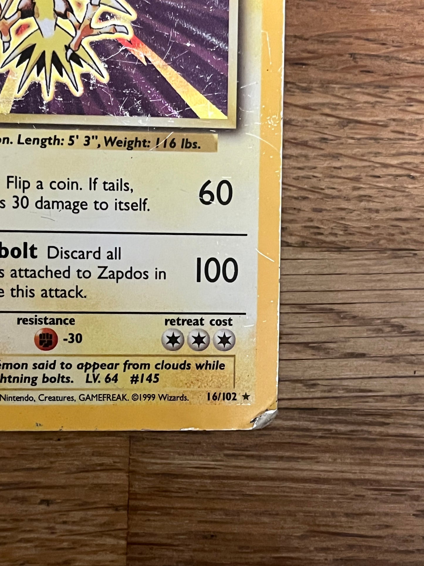 Zapdos 16/102 Holo Base Set HP Single Pokémon Card