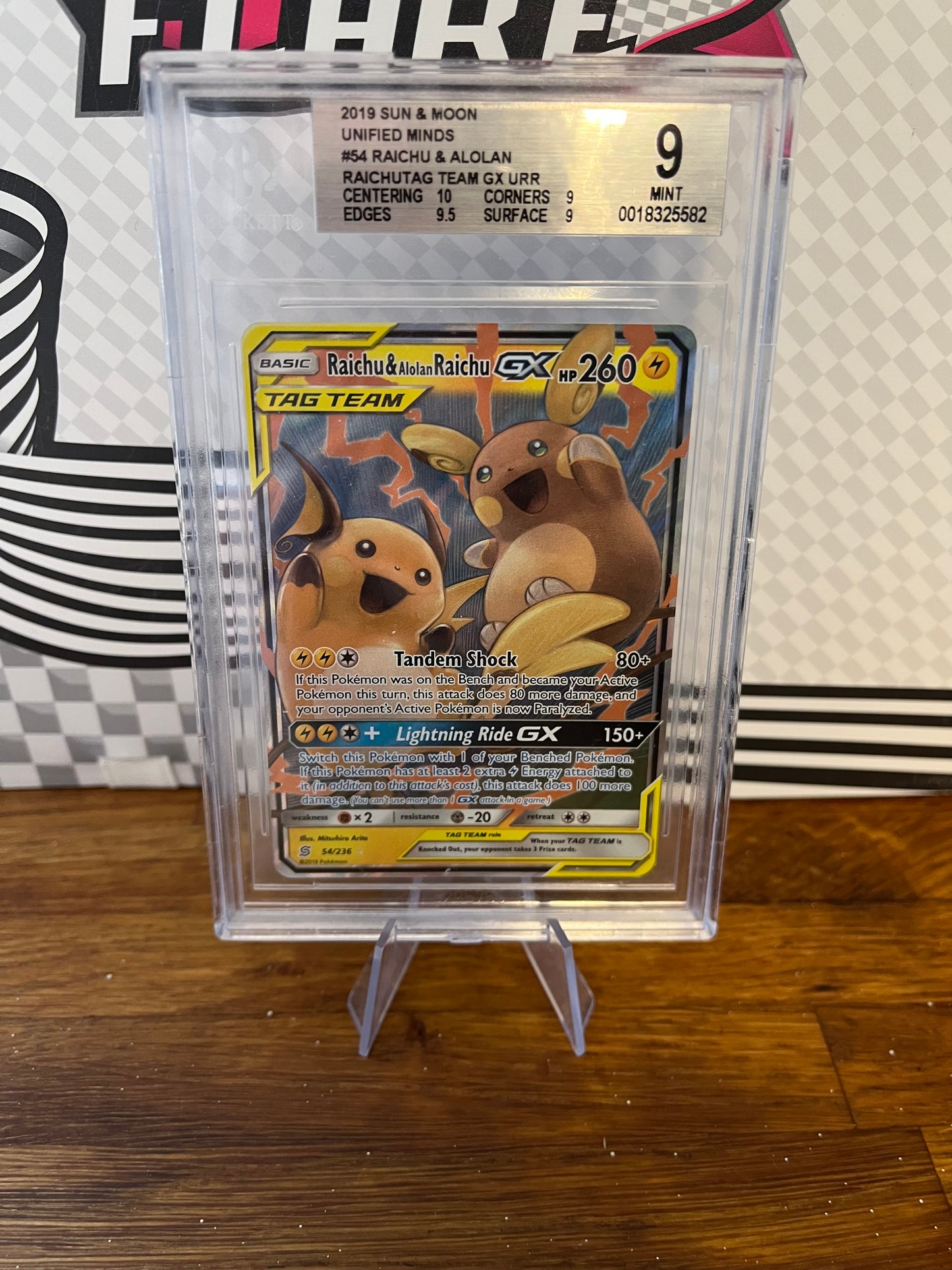 Raichu & Alolan Raichu GX 54/236 Sun & Moon Beckett 9 Graded Pokémon Card