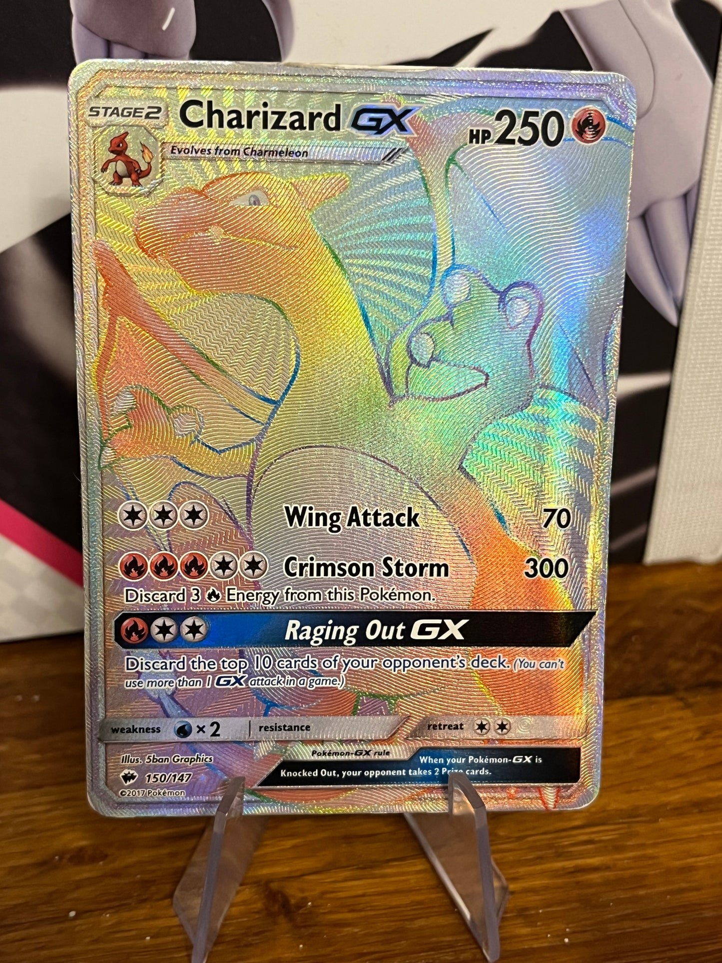 Charizard GX Rainbow Rare 150/147 Burning Shadows HP Single Pokémon Card *Check Photos*