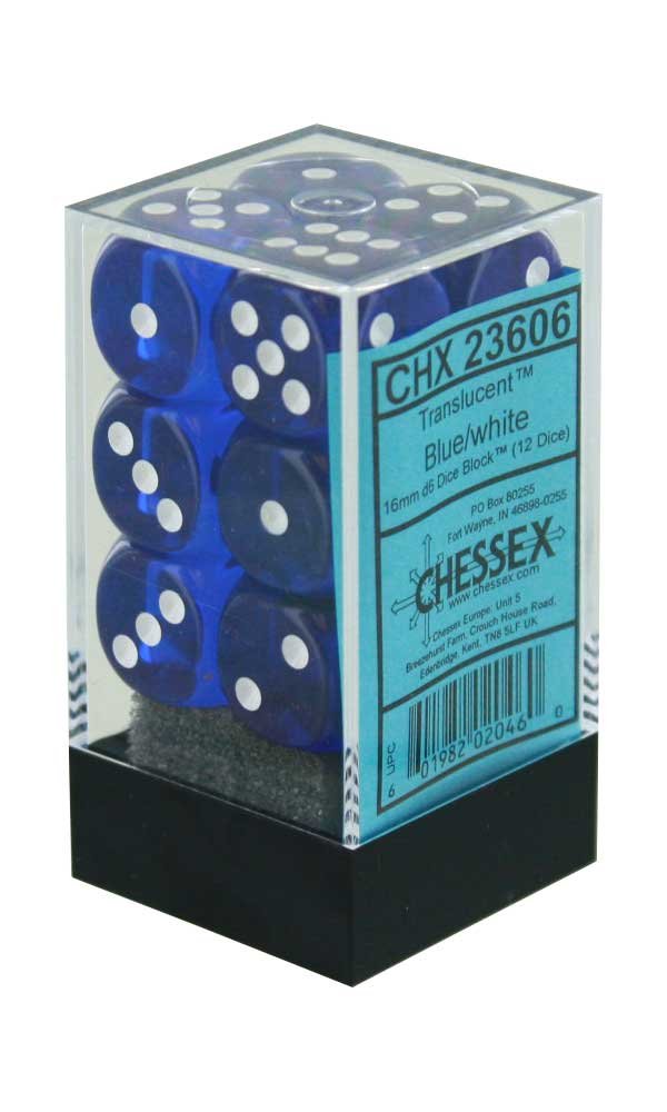 Chessex Dice: Translucent Blue/White - 12 X D6